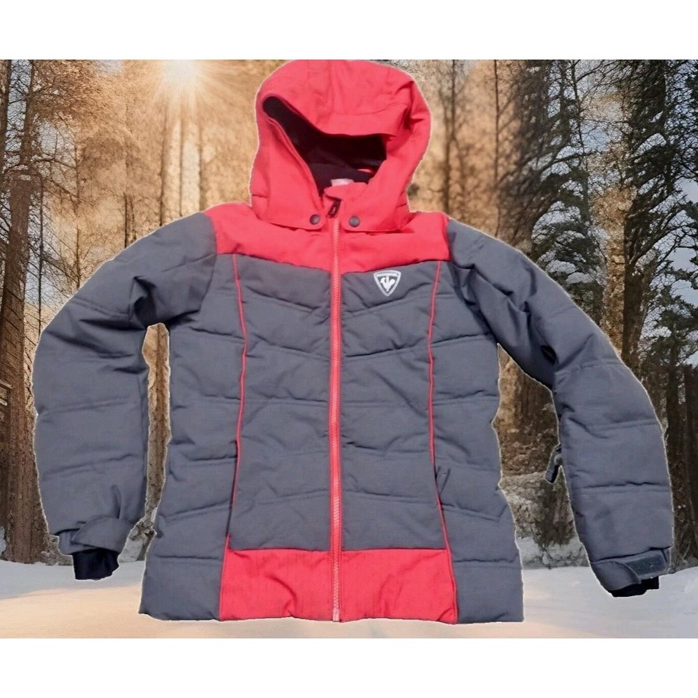 Rossignol‎ Ski Jacket Boys Size 12 Red Grey Good Insulated Hooded Puffer Coat